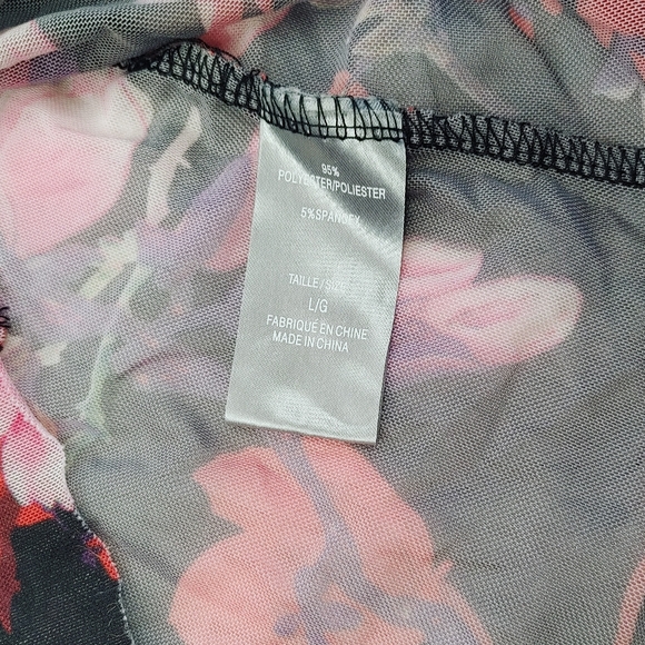 Suzy Shier || Mesh Long Sleeve Shirt, Size Large, Black Floral Pattern - Picture 5 of 7